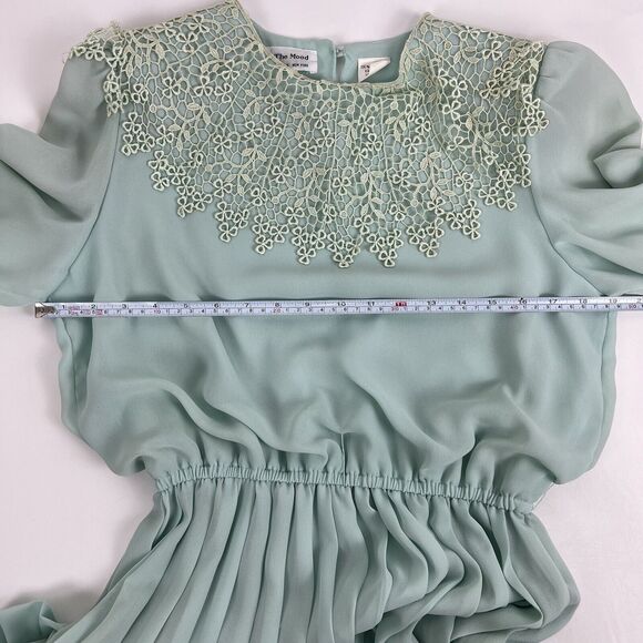 VTG 80s Dress Accordion Crochet Lace Mint Green Long Sleeve Sz 8 IN THE MOOD - Picture 15 of 16